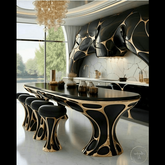 Trueliving  Royal Black Luxurious Dinning Table H 30 x W 45 x D 35; Chair : H 34 x W 18 x D 18